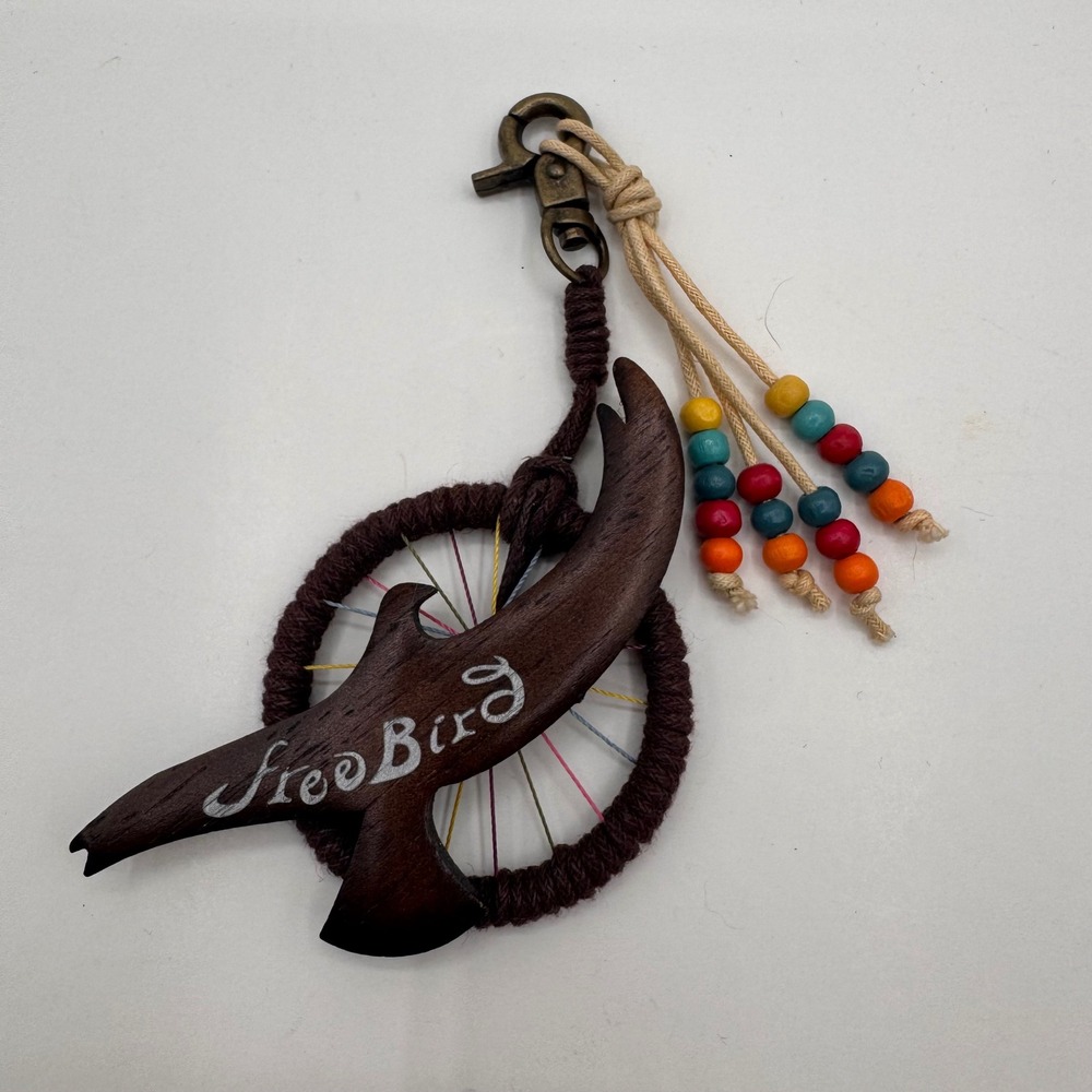 Freebird Wood Bird Dreamcatcher Bag Boot Charm Keychain Multi Color Beads Boho